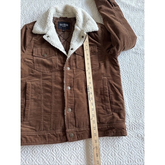 Men’s GUESS Brown Faux Fur Corduroy Snap-Button Bomber Jacket Size S - Picture 6 of 9